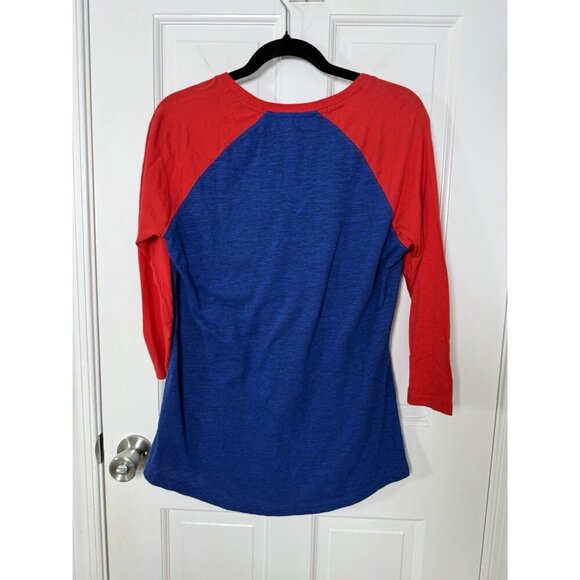 Majestic NBA Philadelphia 76ers Women’s Scalloped Red And Blue Shirt Sz Large - Picture 4 of 9